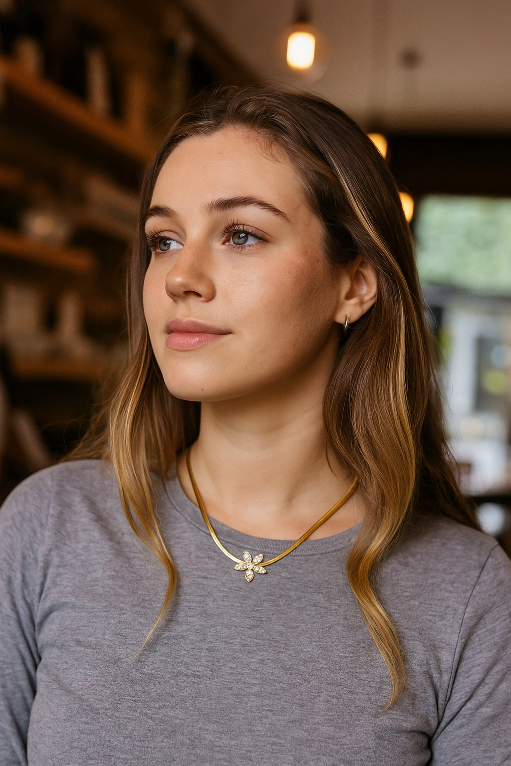 18K Gold Plated Flower Pendant with Crystals