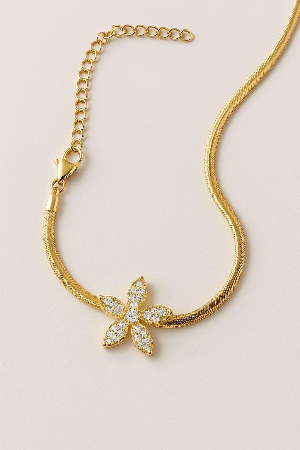 18K Gold Plated Flower Pendant with Crystals