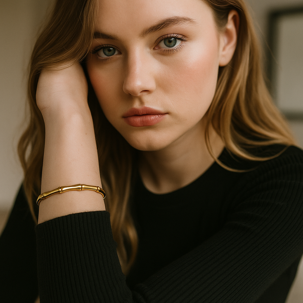 18Kt gold plated bamboo design thin bracelet