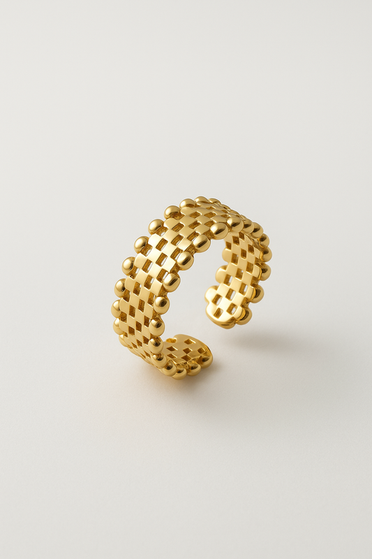 18K Gold 4-Layer Beaded Open Ring