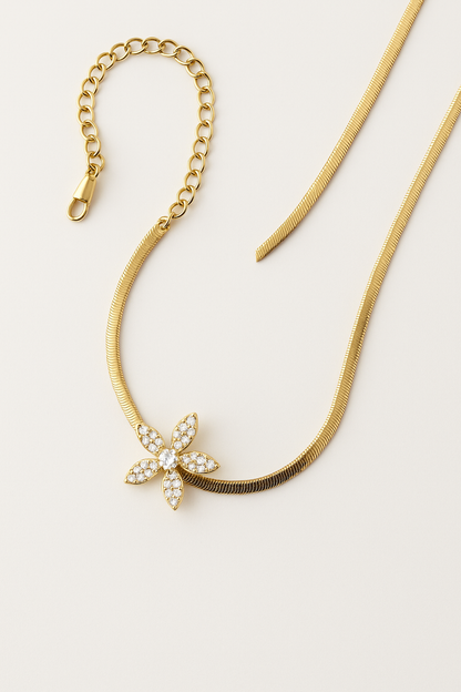 18K Gold Plated Flower Pendant with Crystals