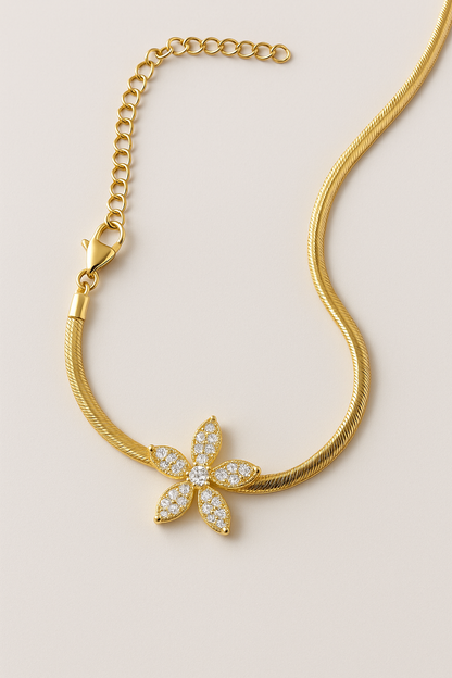 18K Gold Plated Flower Pendant with Crystals