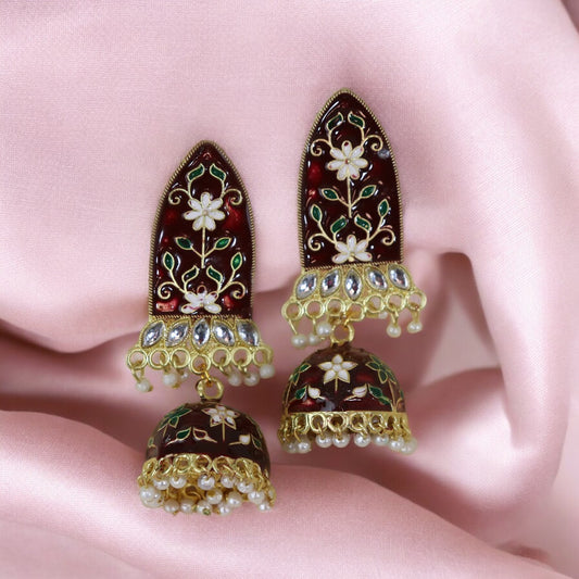 Marvellous Wine Meenakari Earrings