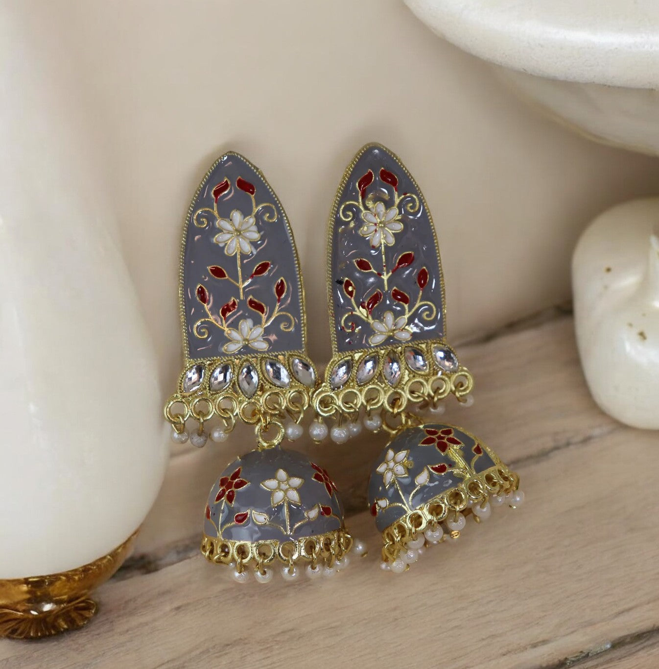 Marvellous Gray Meenakari Earrings