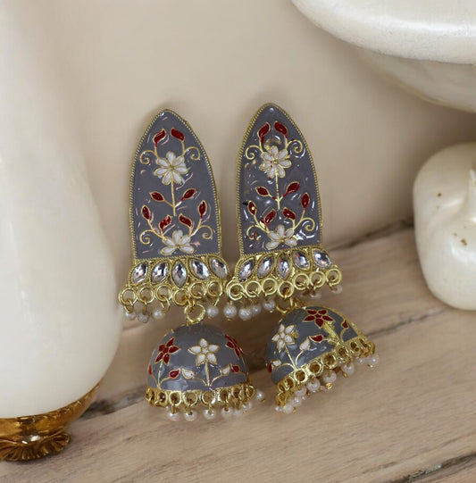 Marvellous Gray Meenakari Earrings