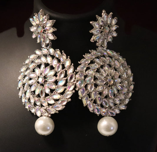 S Rainbow Crystal Chandbali Earrings
